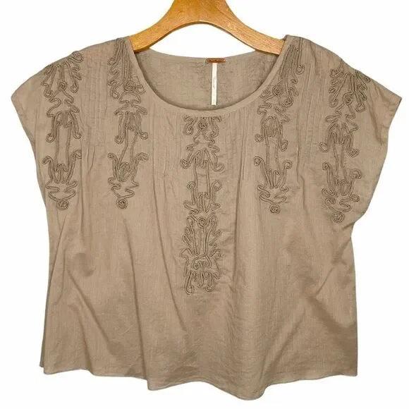 Free People Brown Embroidered Quills Cropped Top Size Small - Picture 5 of 14